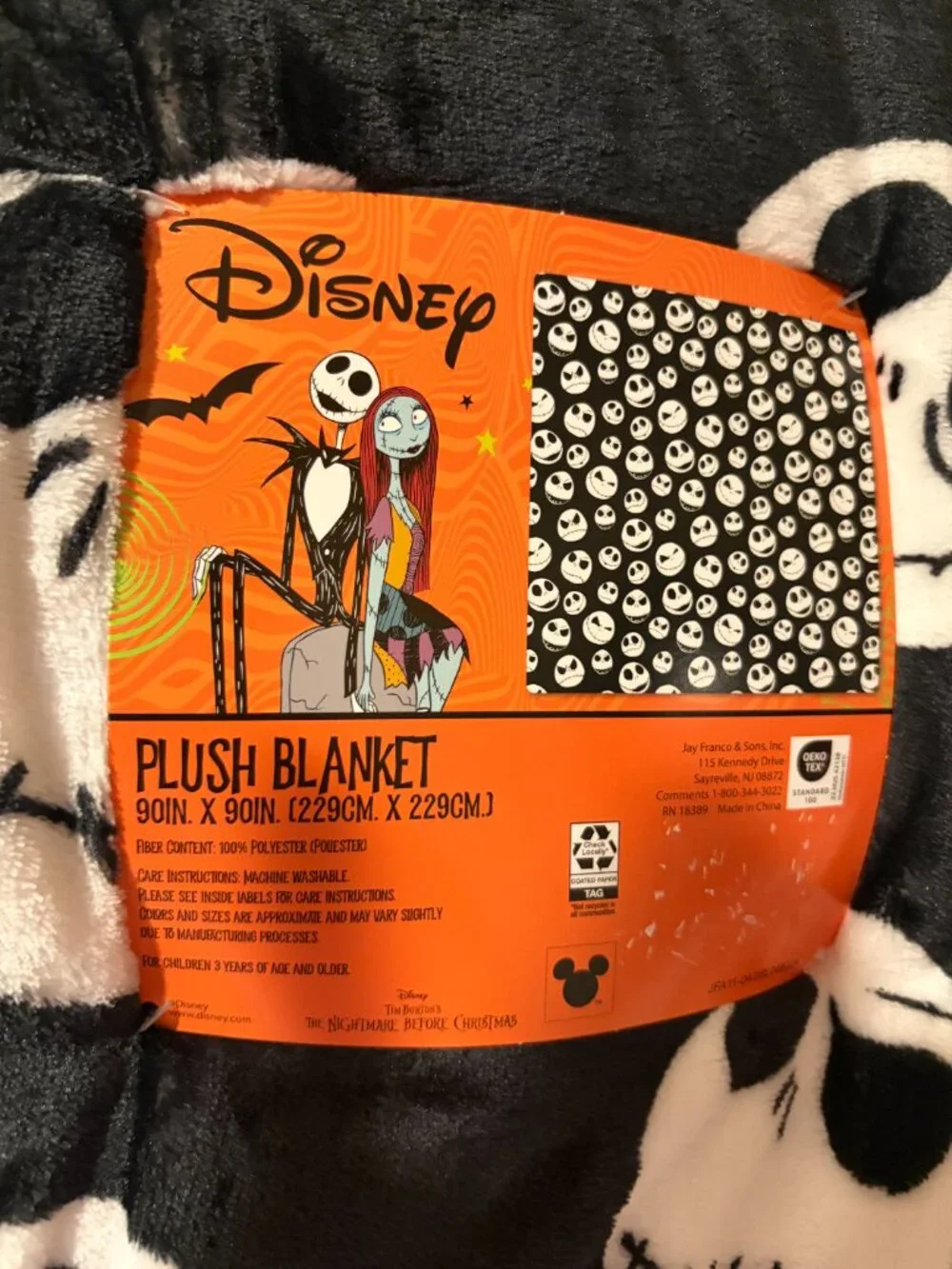Disney Nightmare Before Christmas Jack Skellington Plush Blanket 90x90 NWT
